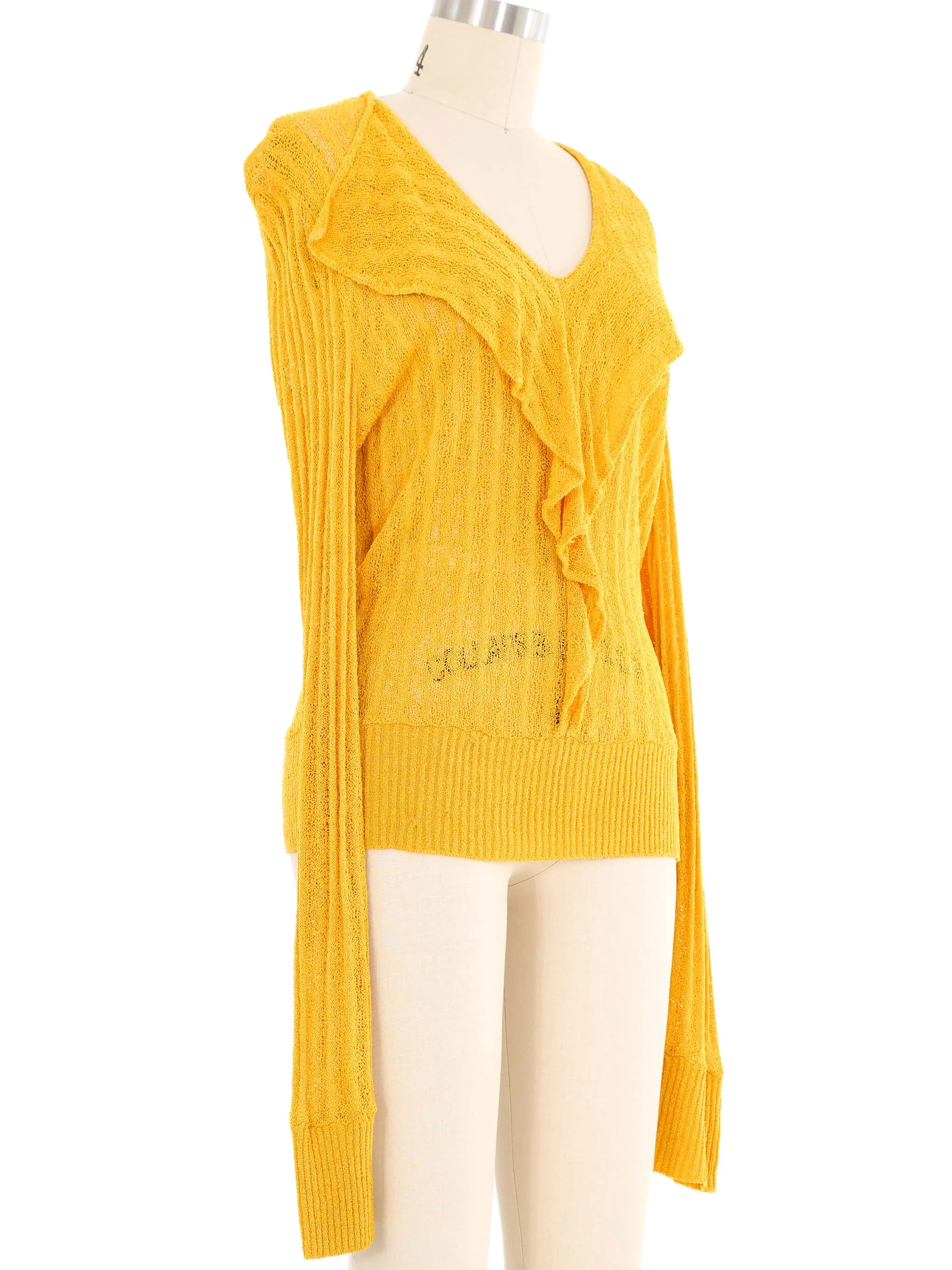 1930s Ruffle Trim Marigold Open Knit Top