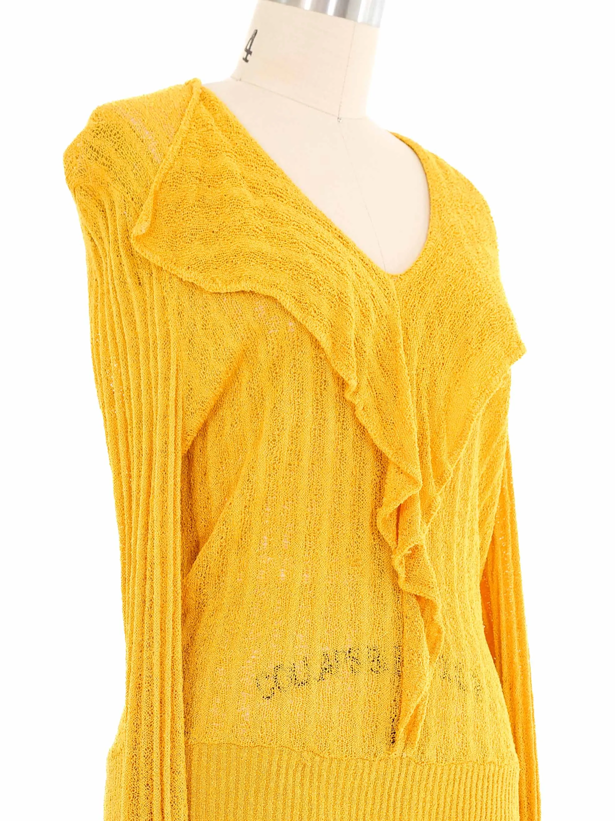 1930s Ruffle Trim Marigold Open Knit Top