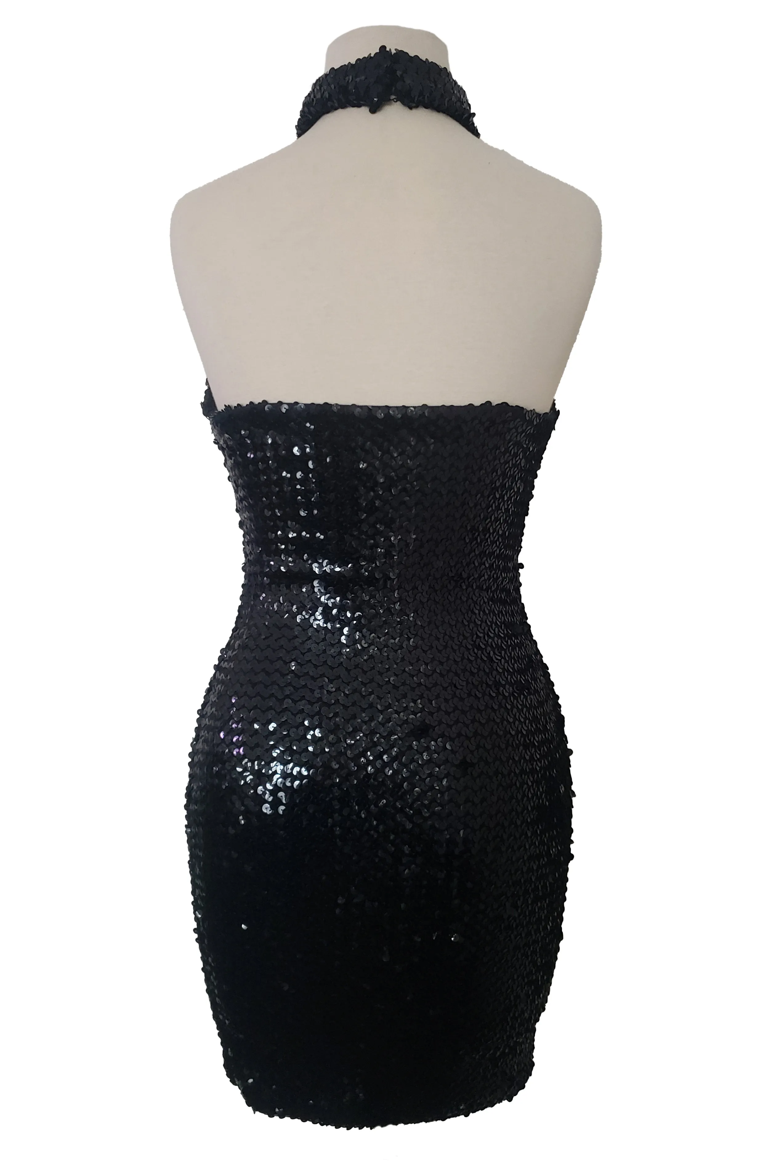 1990s Vintage Black Sequin Bodycon Dress by Nikki & Co, Extra Small to Medium