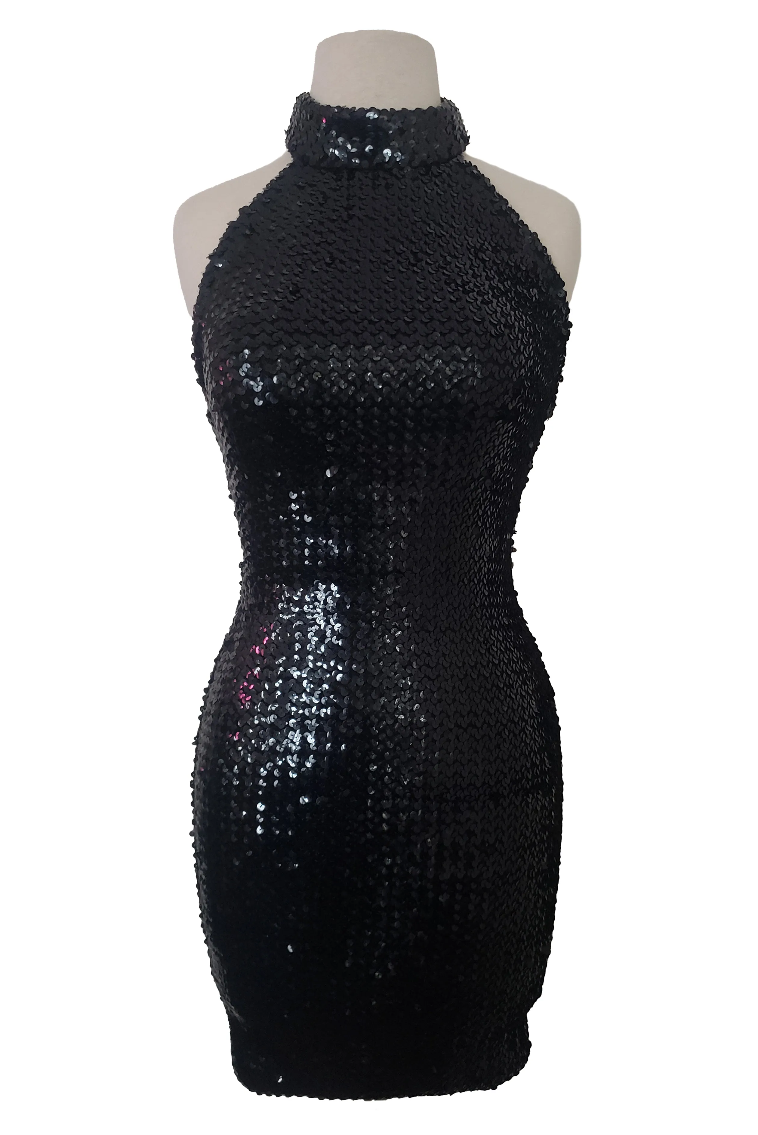 1990s Vintage Black Sequin Bodycon Dress by Nikki & Co, Extra Small to Medium