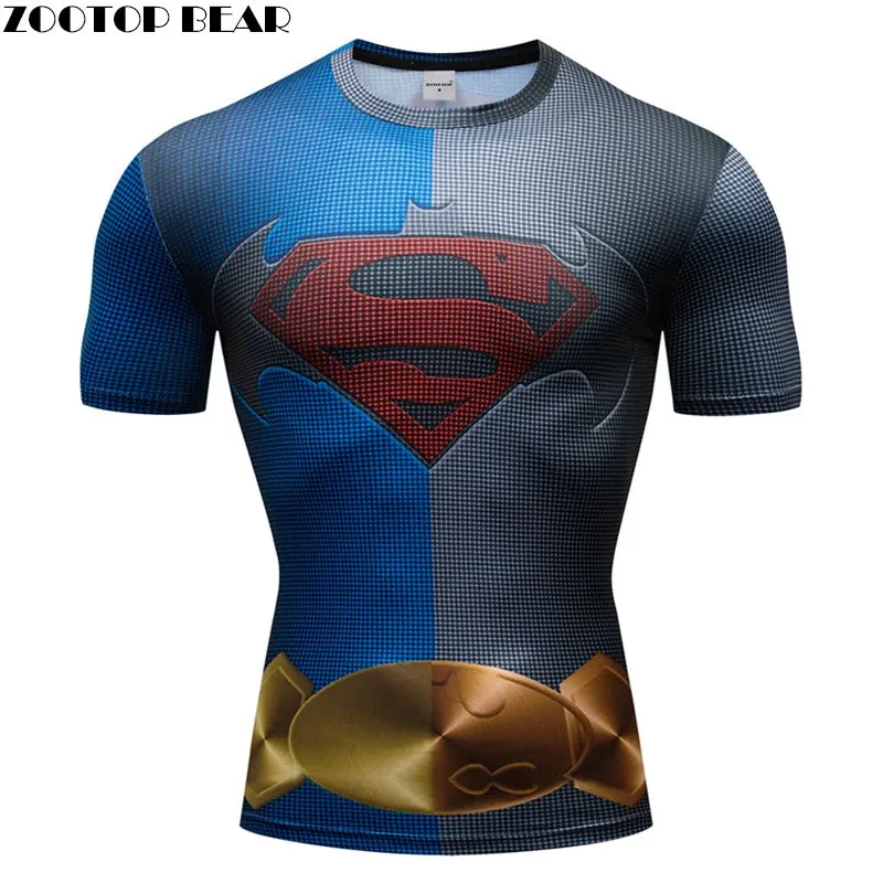 3D Printed Superhero Compression T-Shirt for Men, Comic Cosplay & Sports Quick-Dry Fitness Top, Summer Short Sleeve (S-3XL)