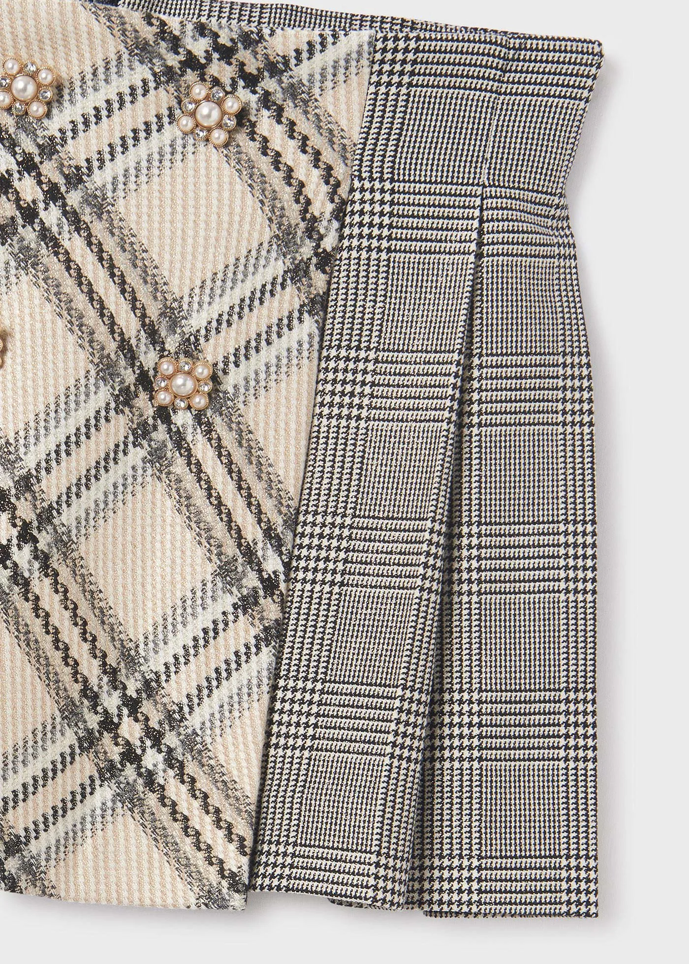 Abel & Lula Pleated Plaid Skirt with Pearl Details
