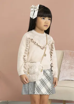 Abel & Lula Pleated Plaid Skirt with Pearl Details