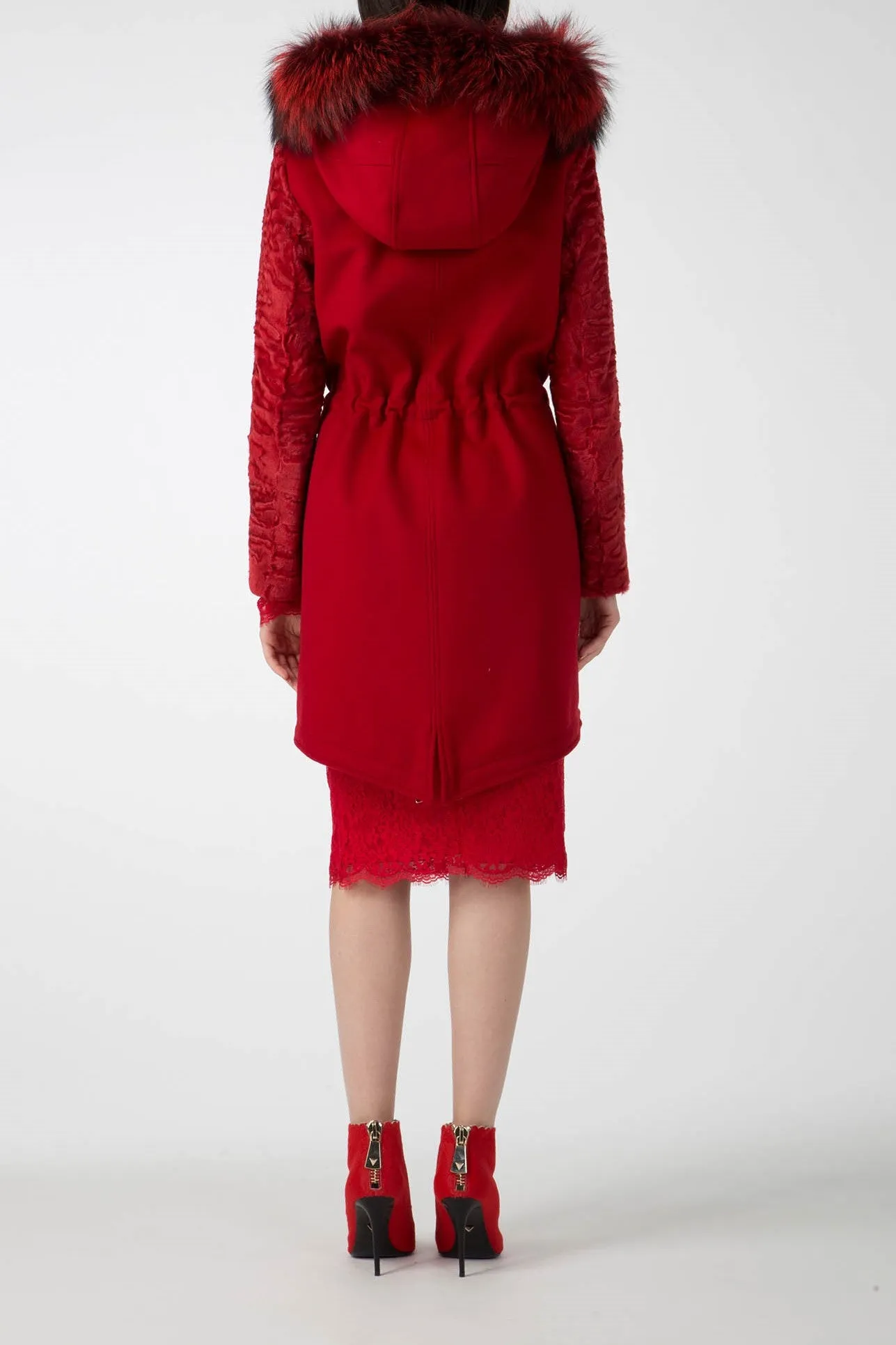 Antonio Croce Catrina Coat with Fur Trim and Textured Sleeves