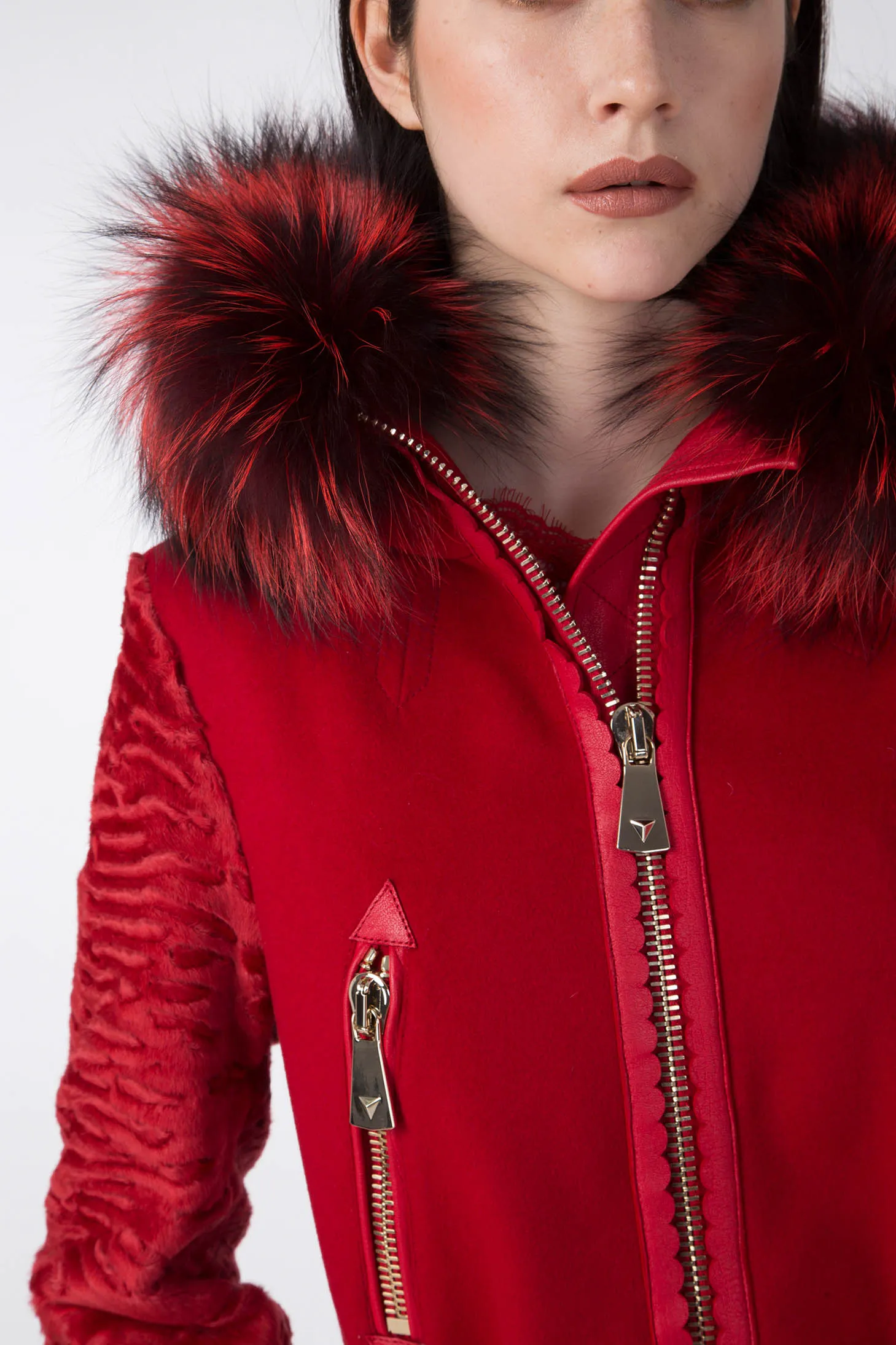 Antonio Croce Catrina Coat with Fur Trim and Textured Sleeves