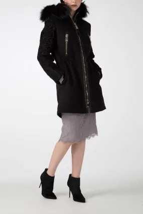 Antonio Croce Catrina Coat with Fur Trim and Textured Sleeves