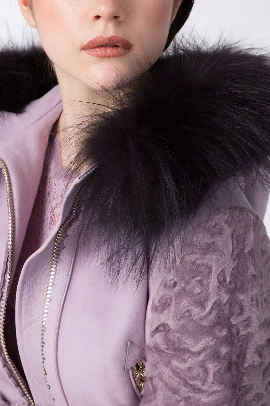 Antonio Croce Catrina Coat with Fur Trim and Textured Sleeves