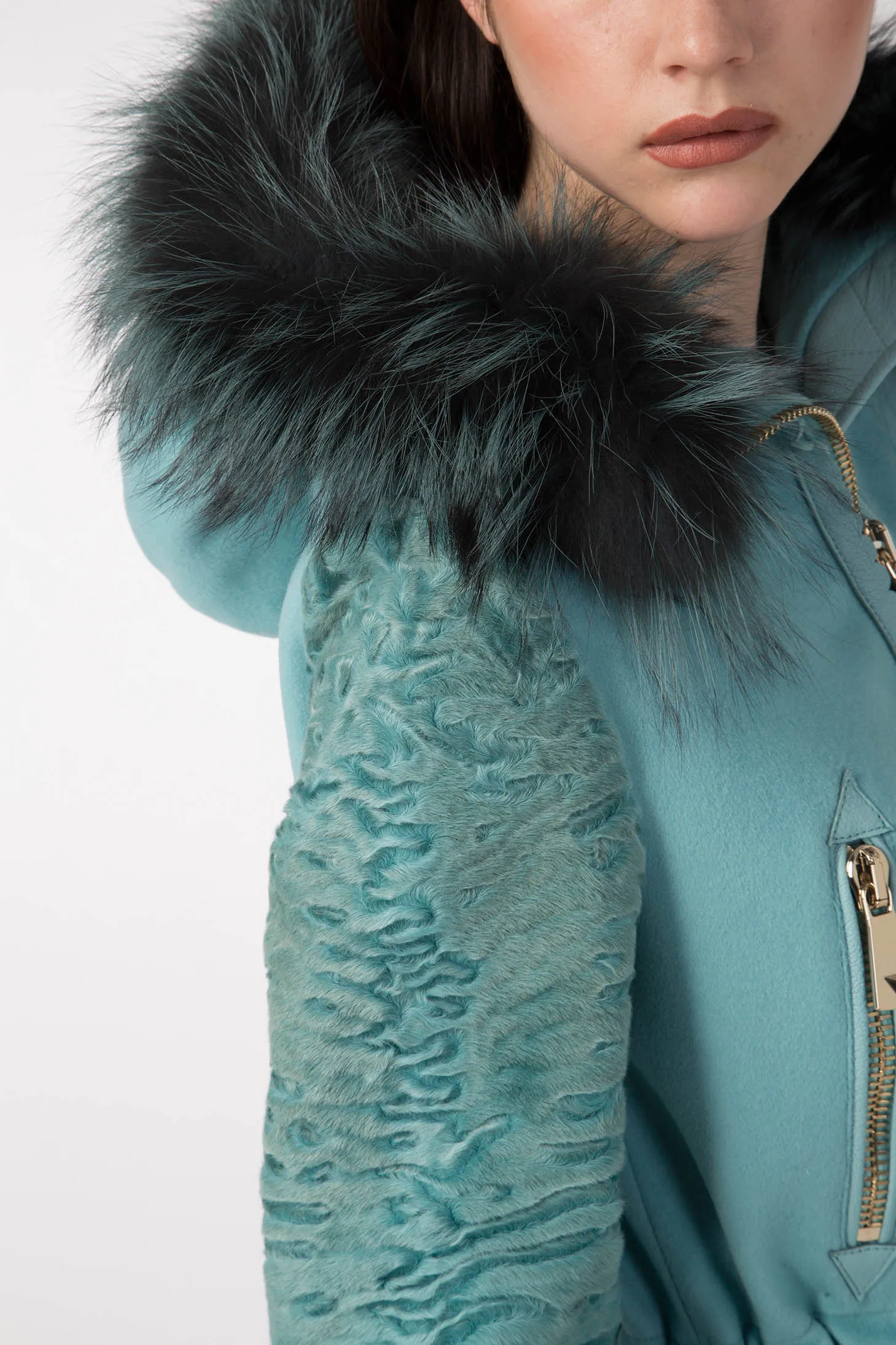 Antonio Croce Catrina Coat with Fur Trim and Textured Sleeves