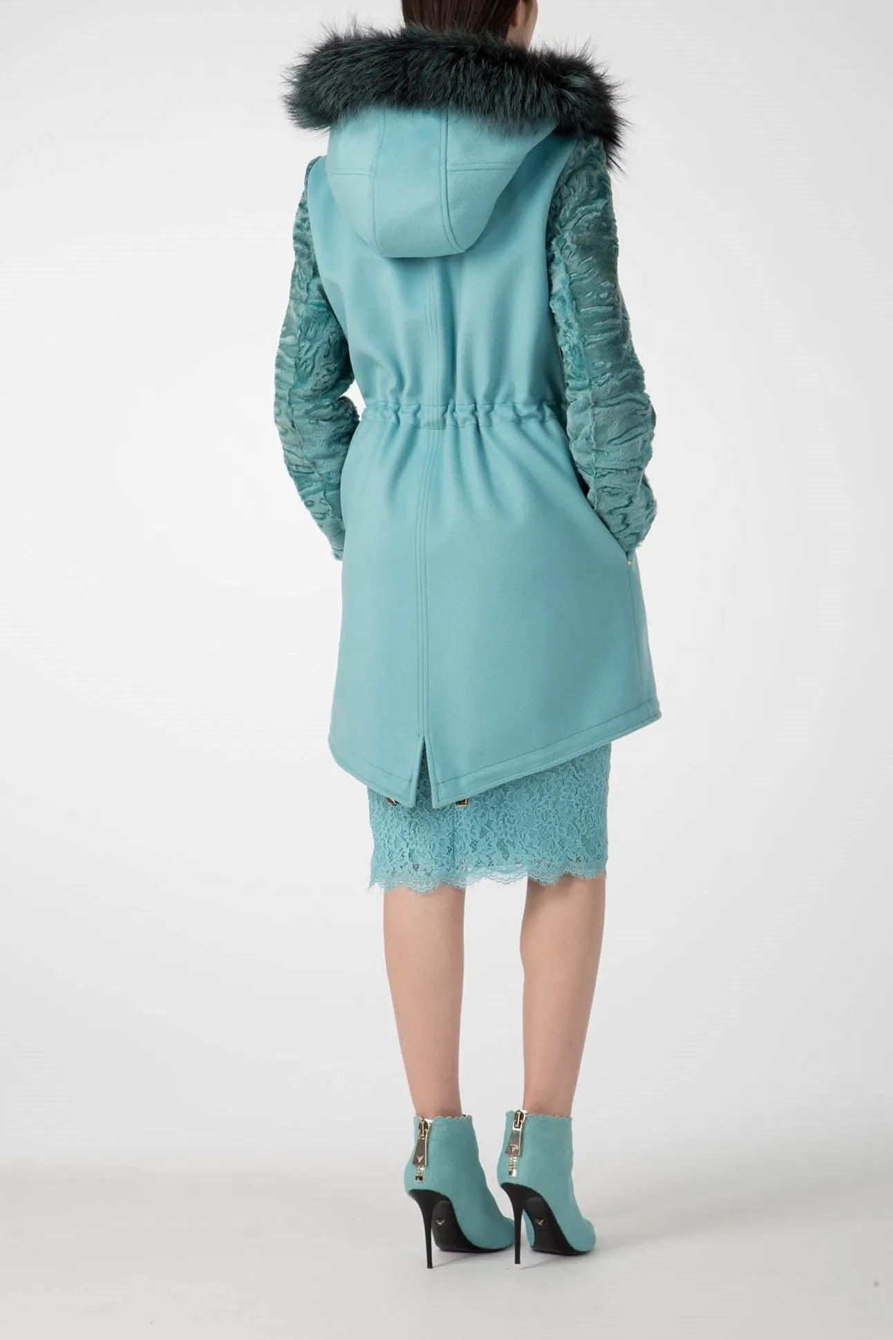 Antonio Croce Catrina Coat with Fur Trim and Textured Sleeves