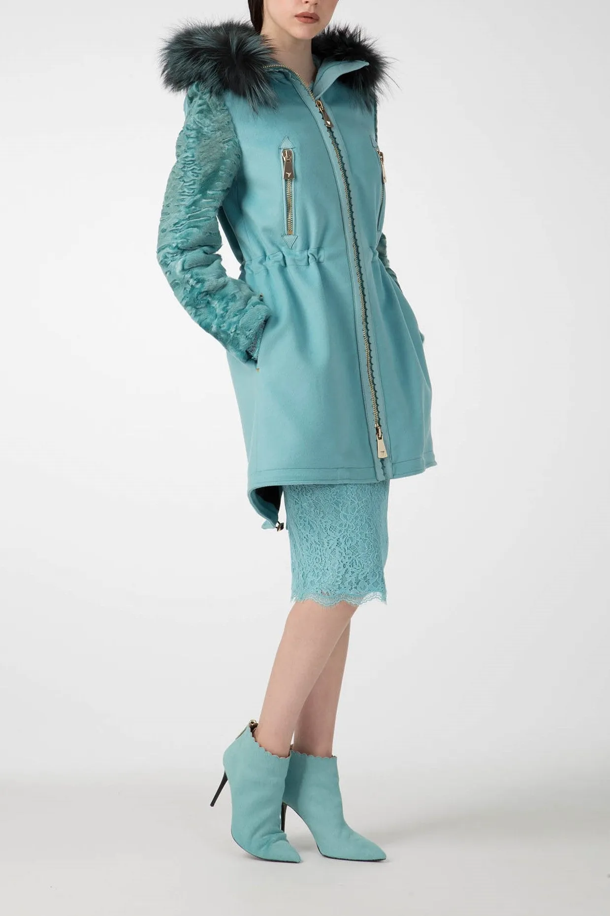 Antonio Croce Catrina Coat with Fur Trim and Textured Sleeves