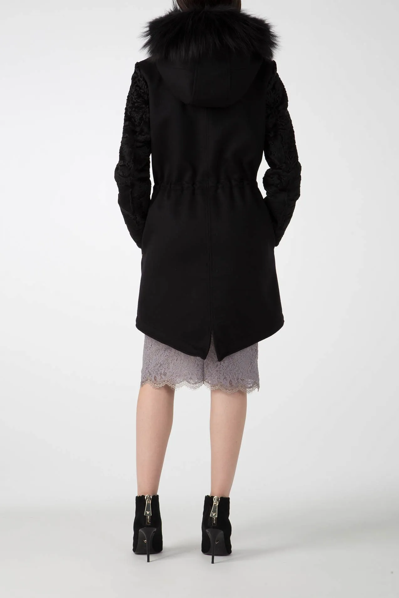 Antonio Croce Catrina Coat with Fur Trim and Textured Sleeves