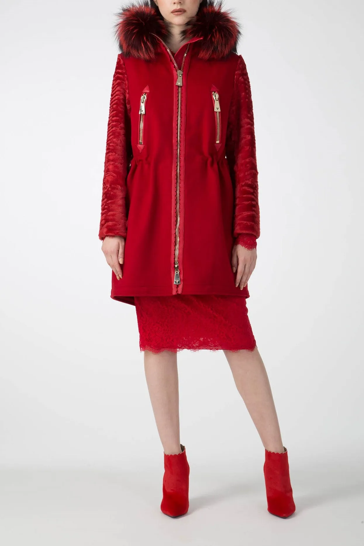 Antonio Croce Catrina Coat with Fur Trim and Textured Sleeves