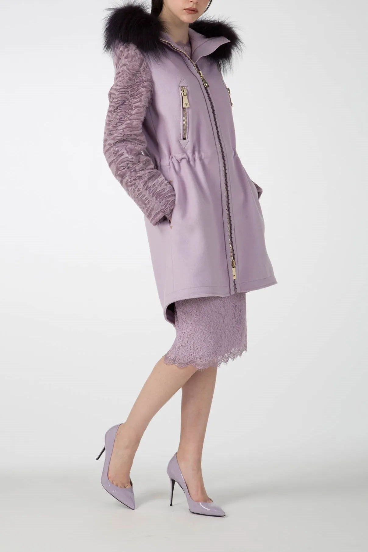 Antonio Croce Catrina Coat with Fur Trim and Textured Sleeves
