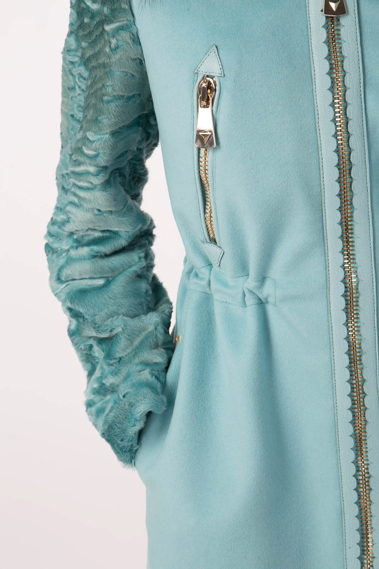 Antonio Croce Catrina Coat with Fur Trim and Textured Sleeves