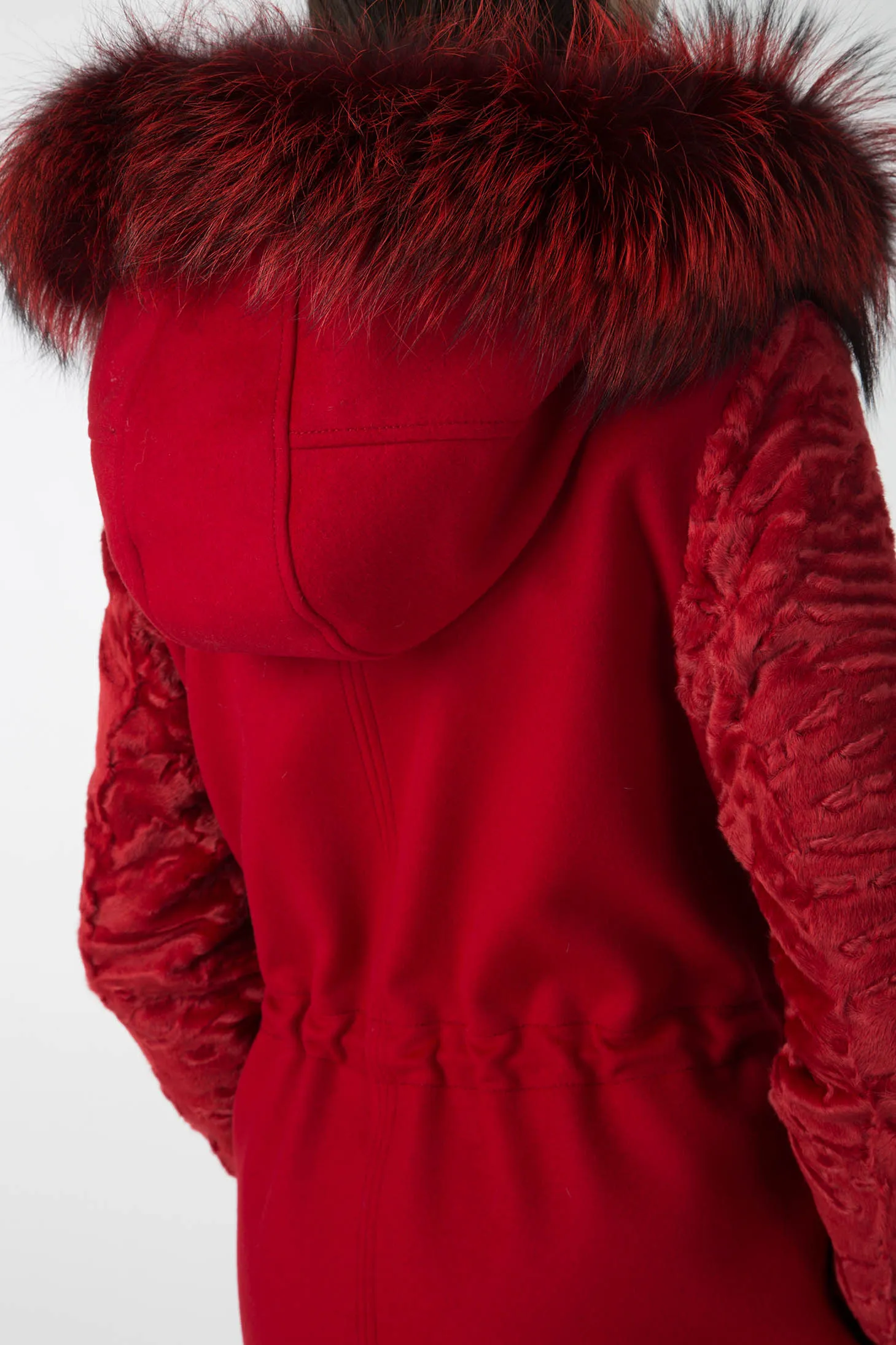 Antonio Croce Catrina Coat with Fur Trim and Textured Sleeves