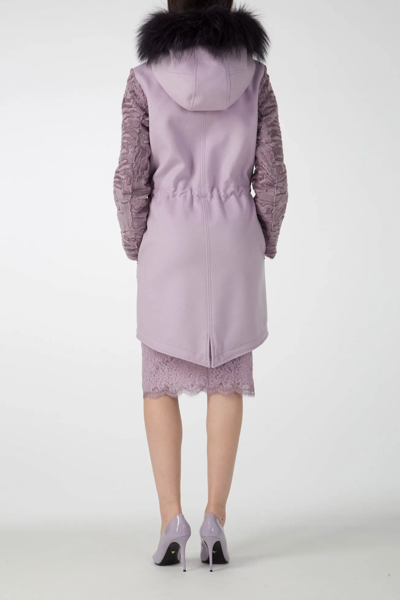 Antonio Croce Catrina Coat with Fur Trim and Textured Sleeves