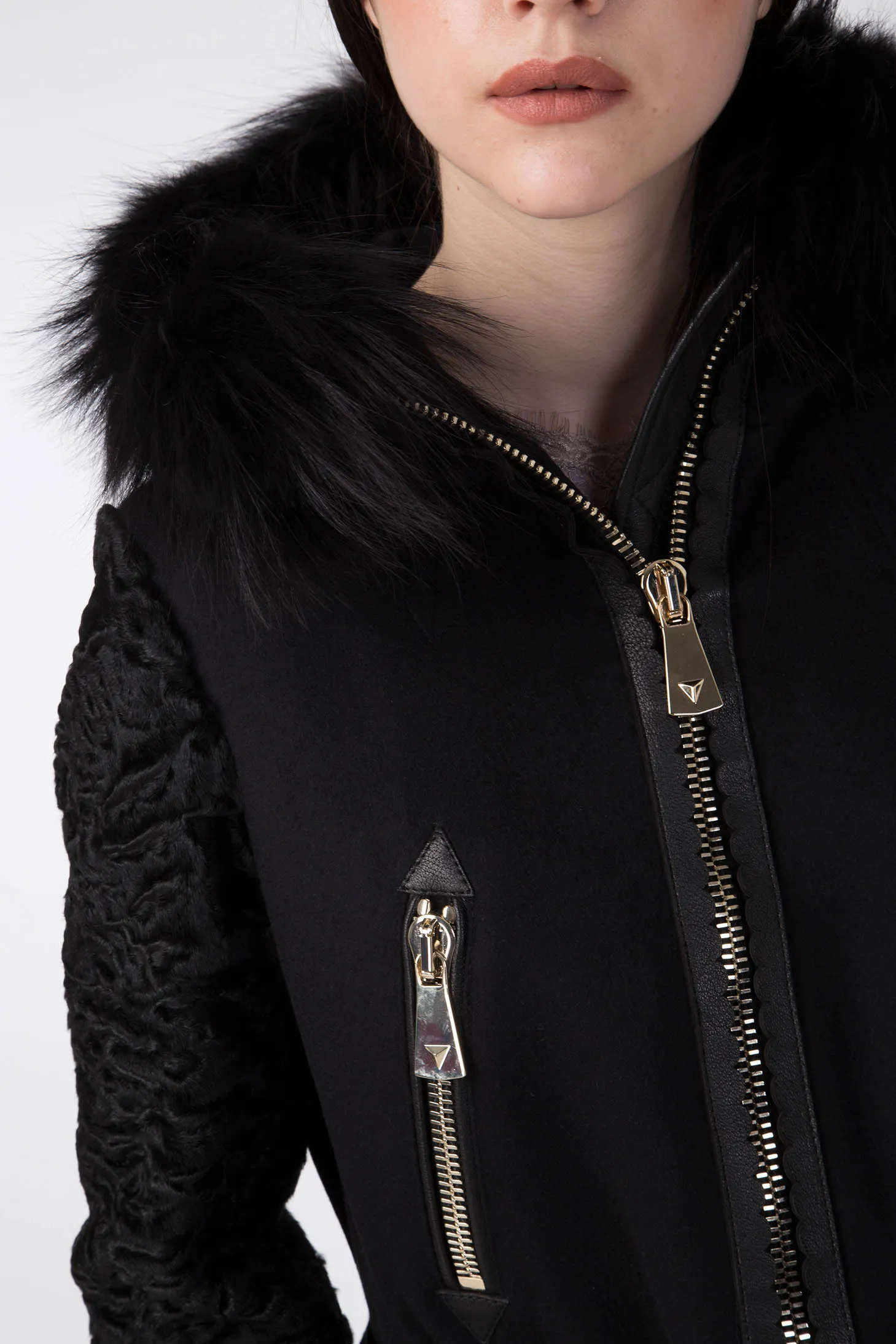Antonio Croce Catrina Coat with Fur Trim and Textured Sleeves