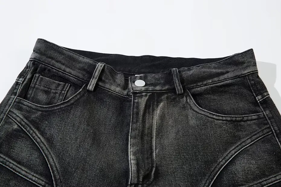 'Augmented' Wide Leg Flared Stacked Denim Jeans