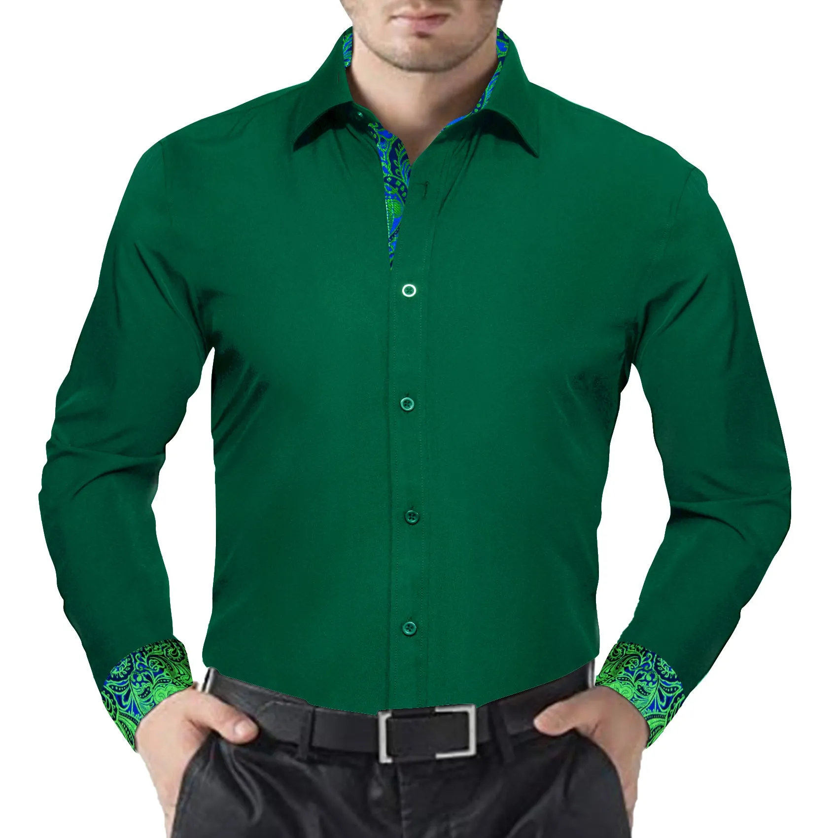Barry.wang Formal Green Splicing Men's Business Shirt