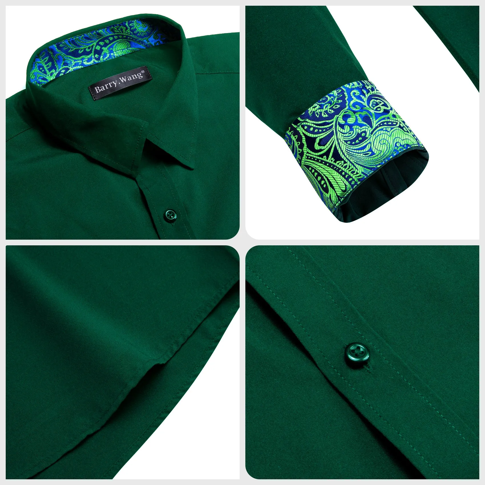 Barry.wang Formal Green Splicing Men's Business Shirt