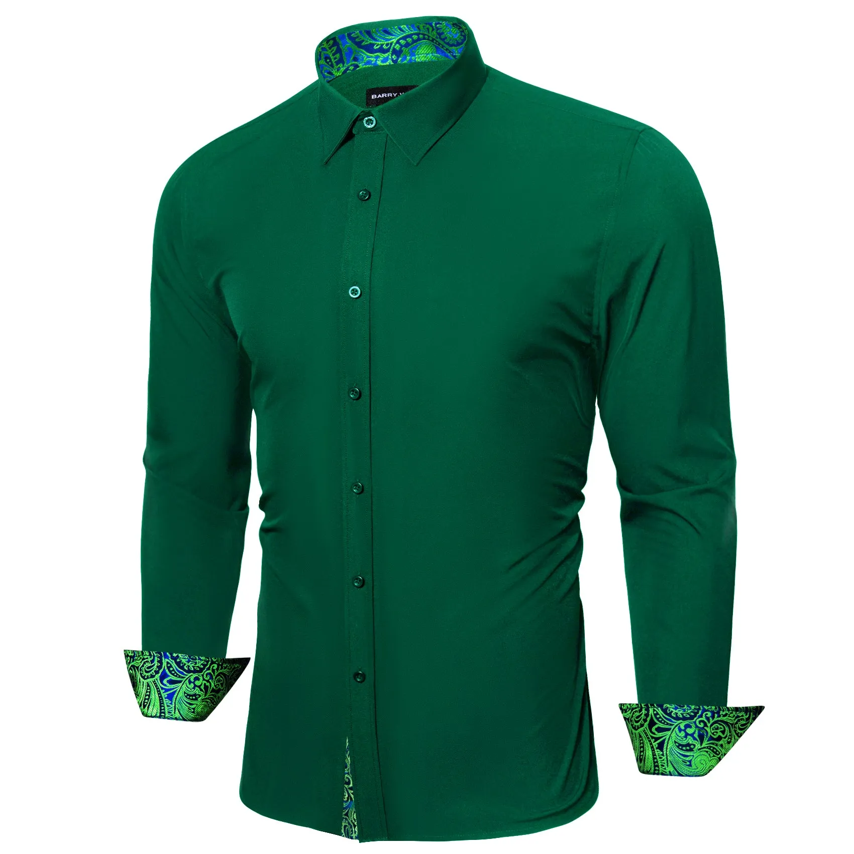 Barry.wang Formal Green Splicing Men's Business Shirt