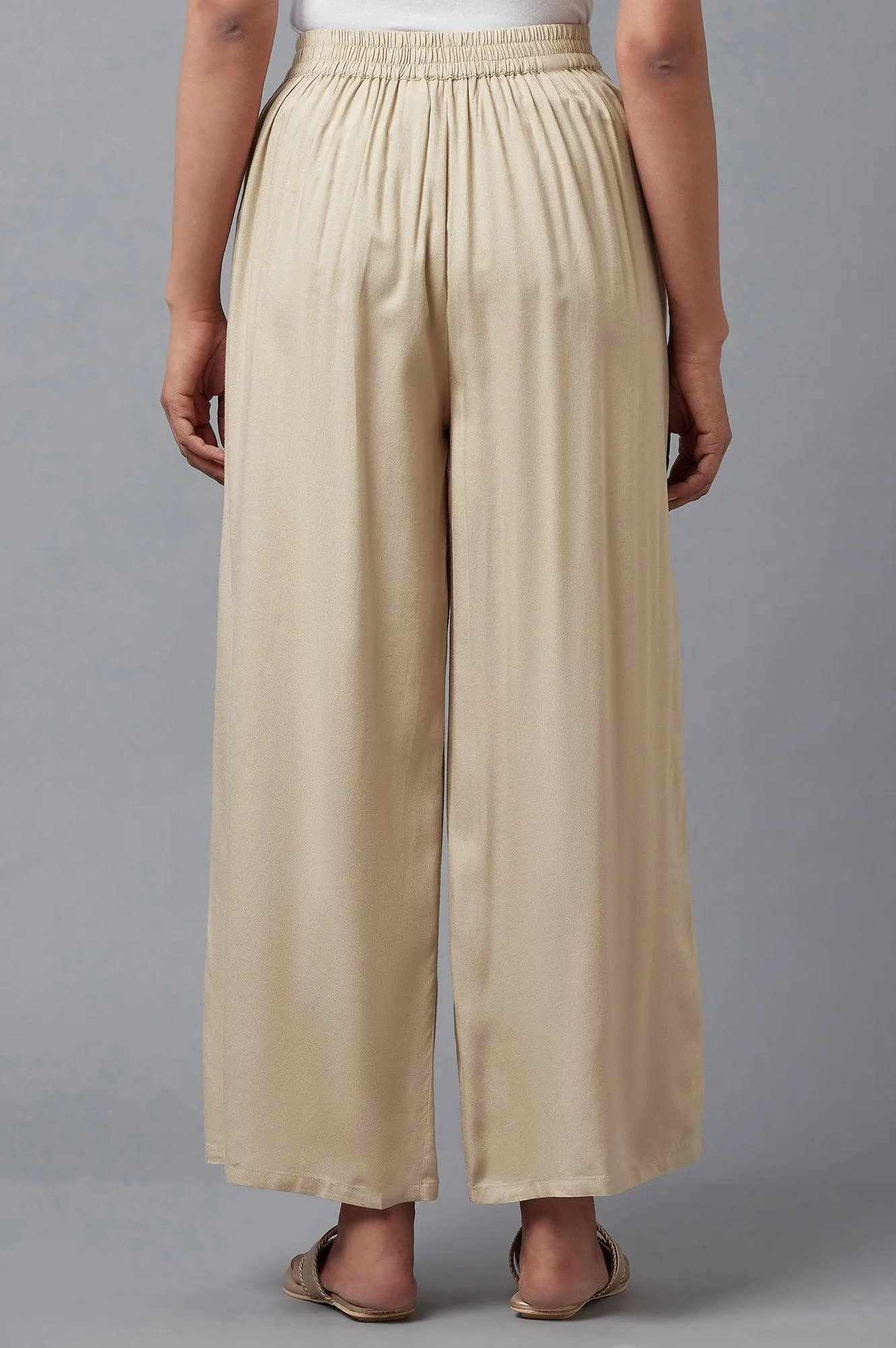 Beige Straight Silhouette Flared Pants