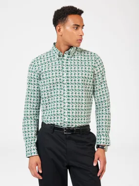 Ben Sherman Retro Circle Print Poplin Long Sleeve Shirt - Green