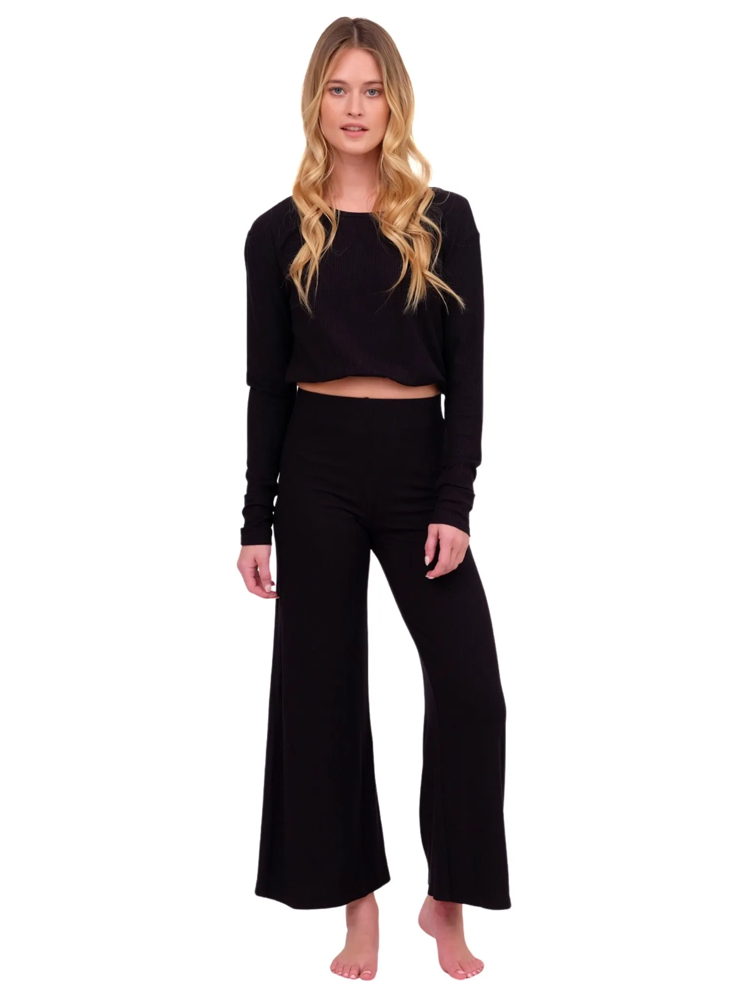 Black Ribbed Wide Leg Pant