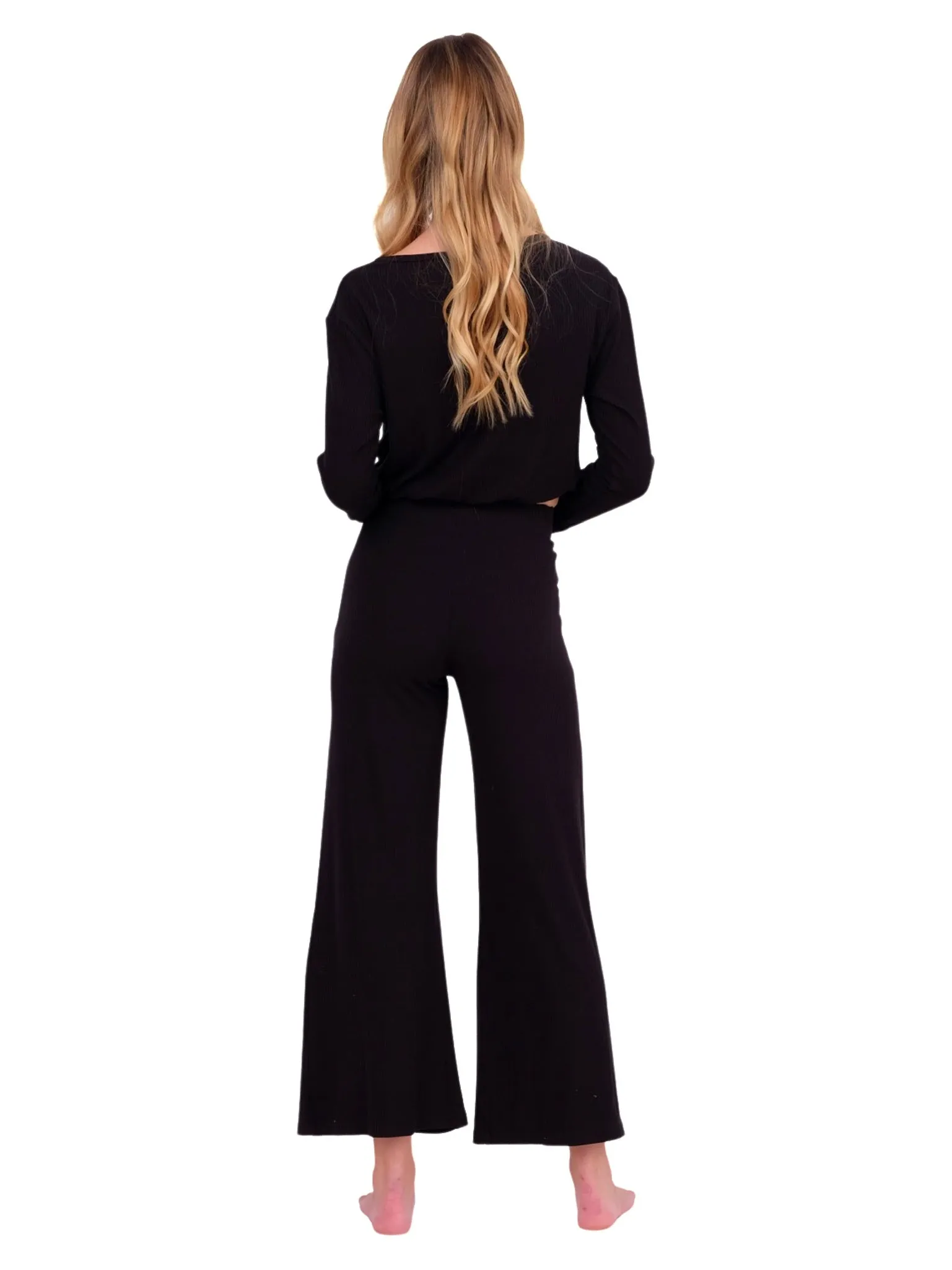 Black Ribbed Wide Leg Pant