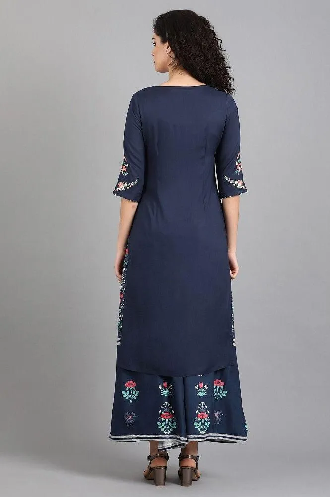 Blue Round Neck Yolo Dress