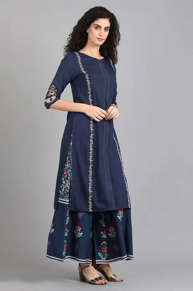 Blue Round Neck Yolo Dress