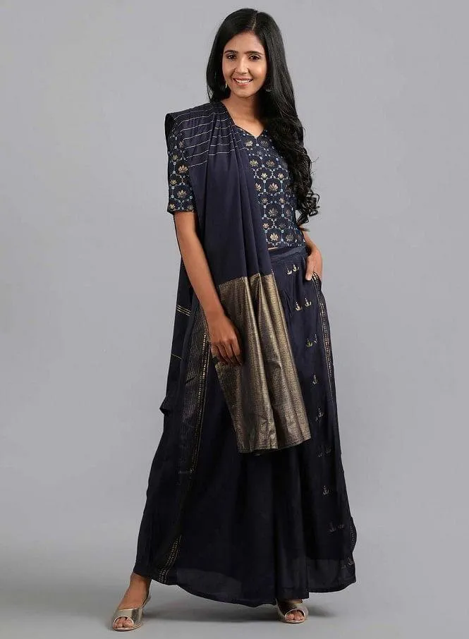 Blue V Neck Embellished Gypsuit