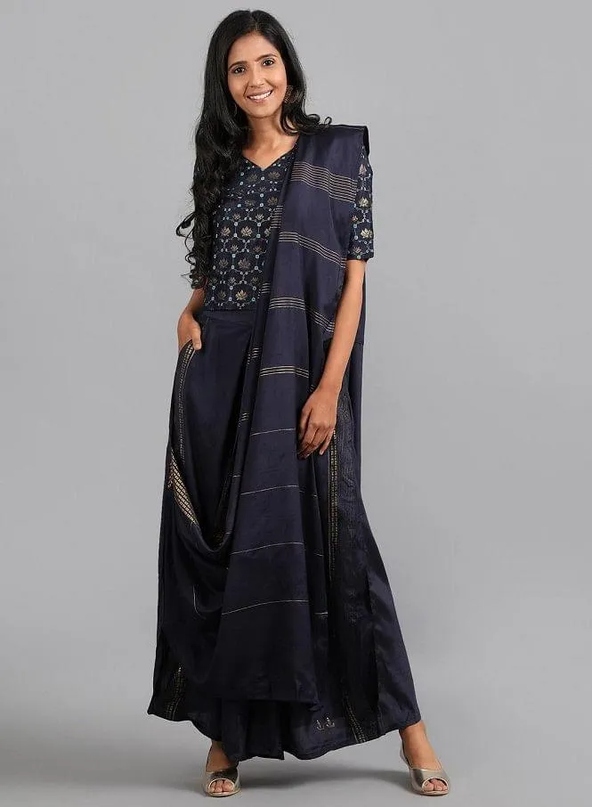 Blue V Neck Embellished Gypsuit
