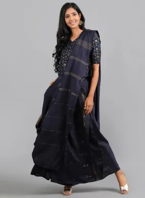Blue V Neck Embellished Gypsuit