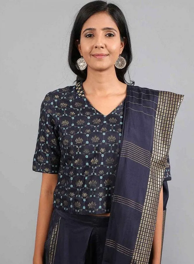 Blue V Neck Embellished Gypsuit