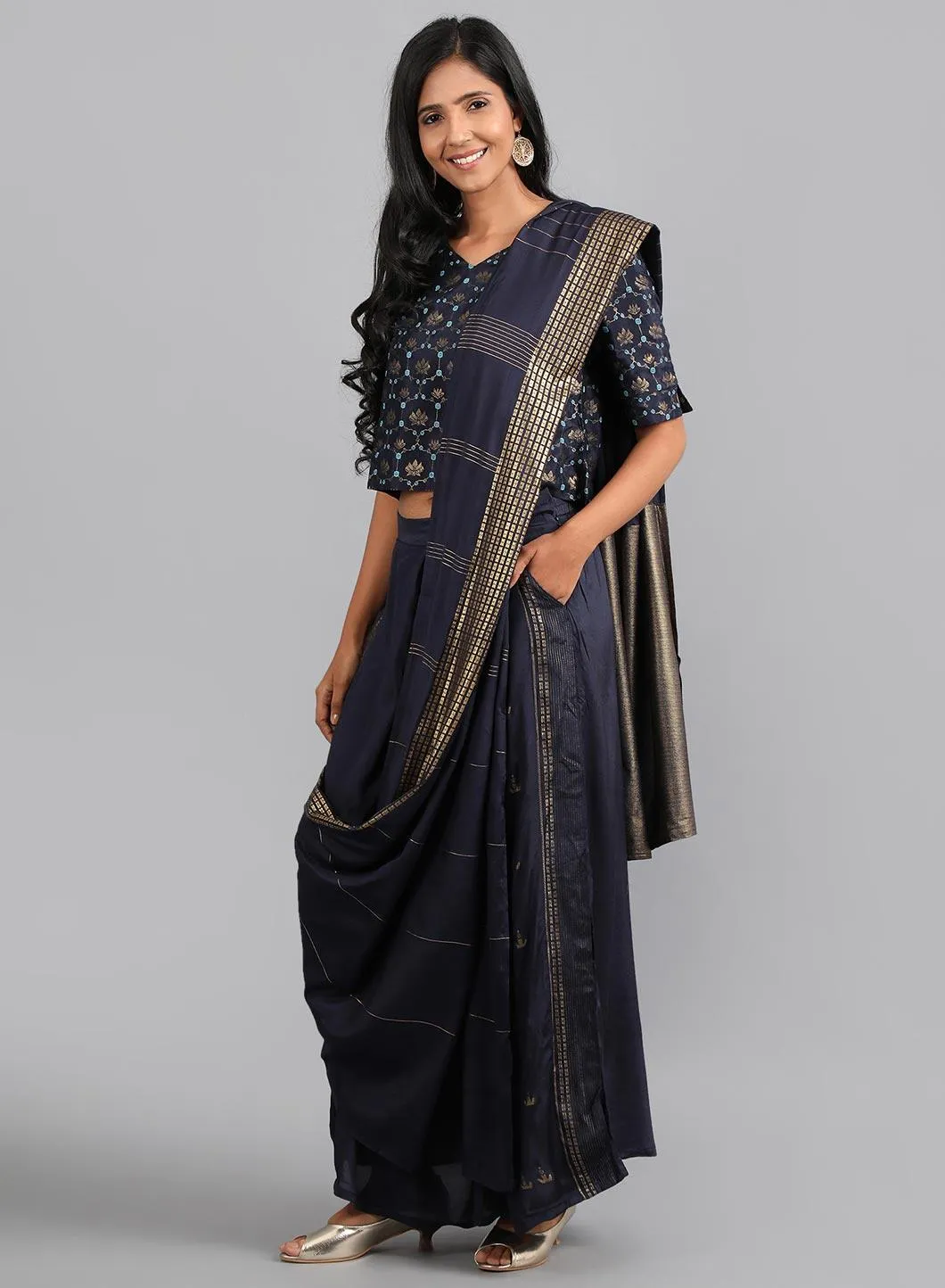 Blue V Neck Embellished Gypsuit