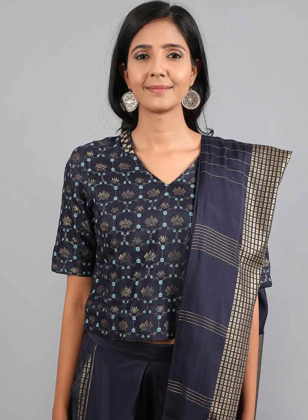 Blue V Neck Embellished Gypsuit