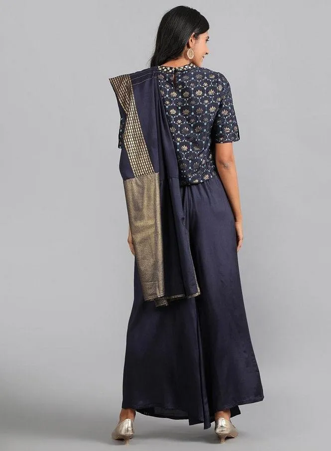 Blue V Neck Embellished Gypsuit