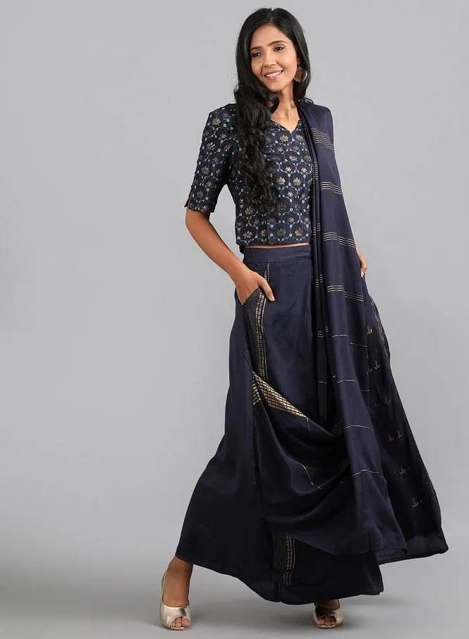 Blue V Neck Embellished Gypsuit