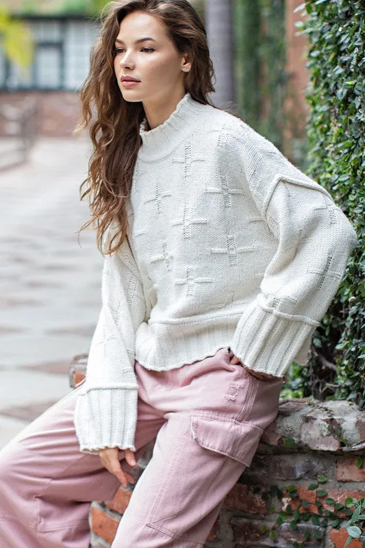 Bohemian Cross Pattern Knit Oversized Pullover Sweater