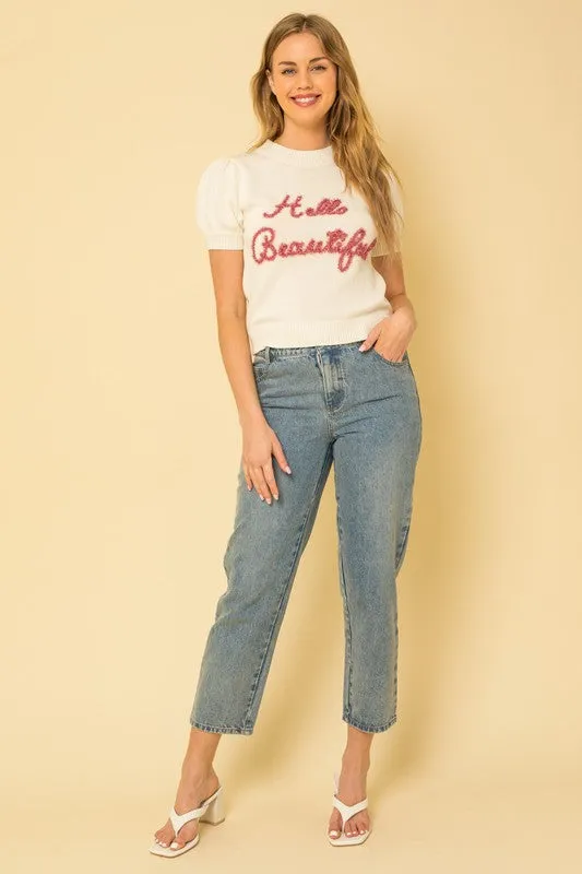 Bohemian Hello Beautiful Short Sleeve Sweater Top