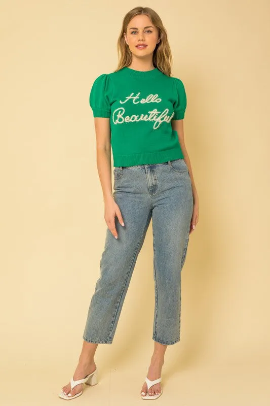 Bohemian Hello Beautiful Short Sleeve Sweater Top