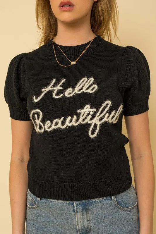 Bohemian Hello Beautiful Short Sleeve Sweater Top
