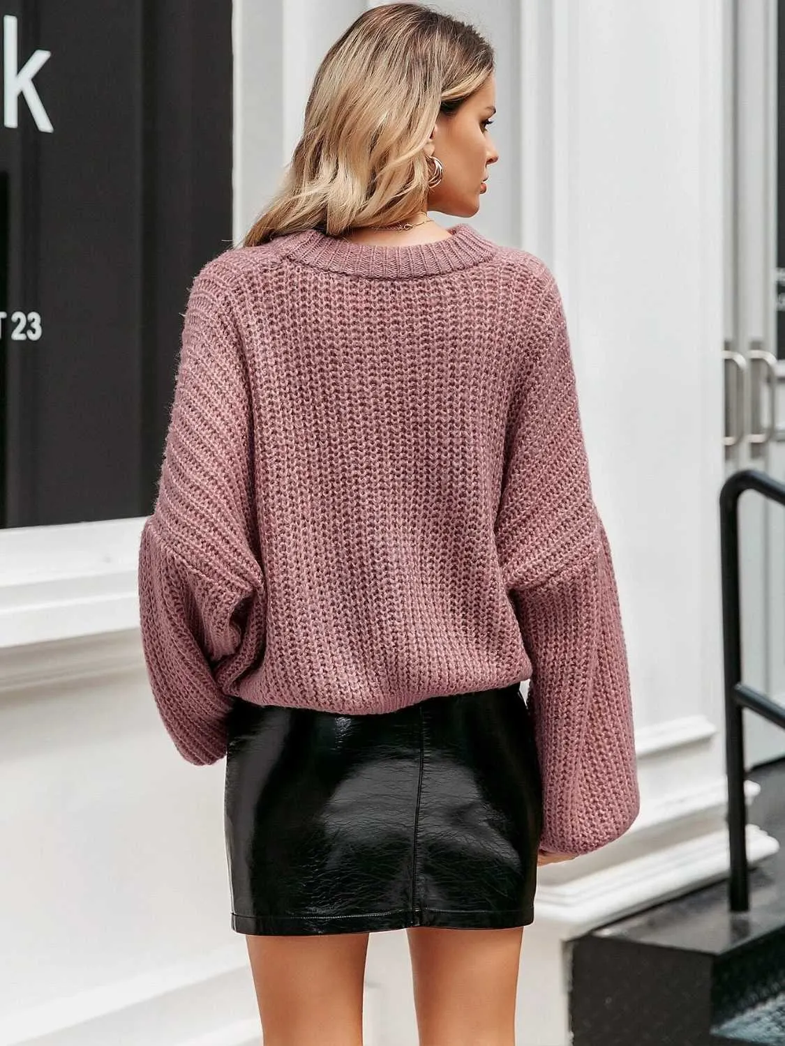 Bohemian Round Neck Dropped Shoulder Long Sleeve Sweater
