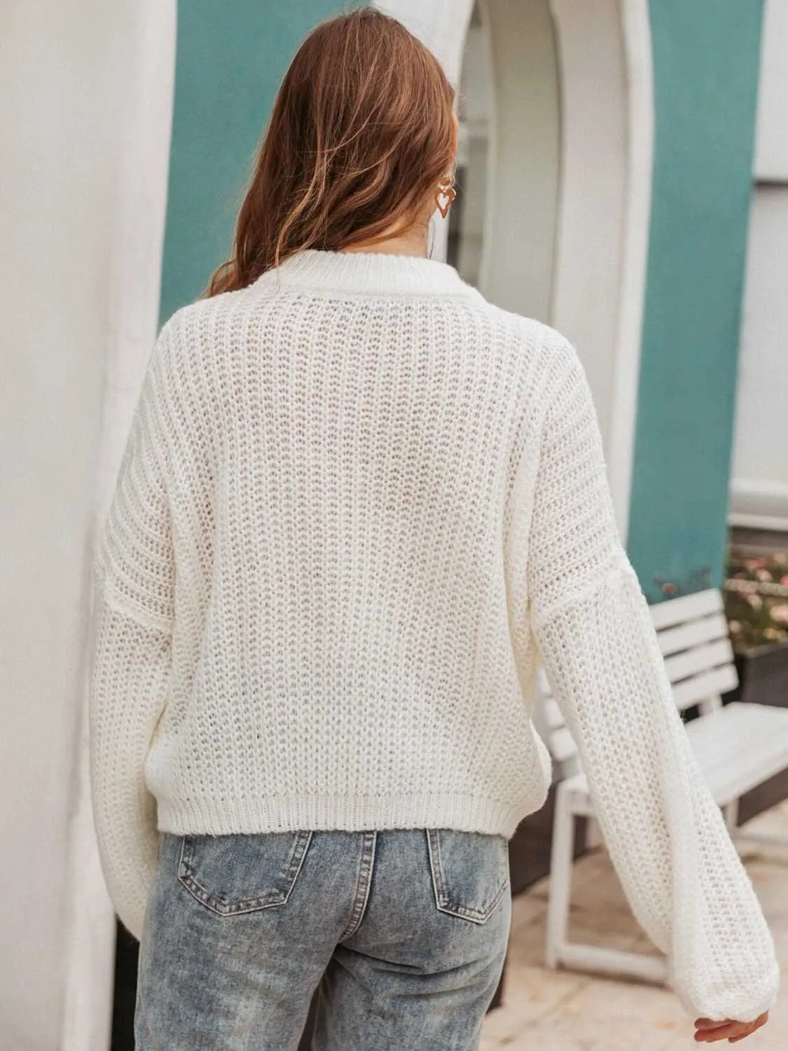 Bohemian Round Neck Dropped Shoulder Long Sleeve Sweater