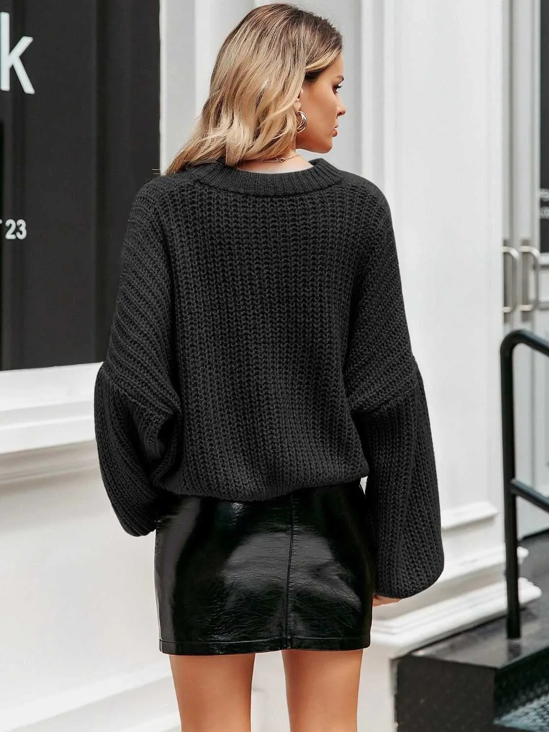 Bohemian Round Neck Dropped Shoulder Long Sleeve Sweater