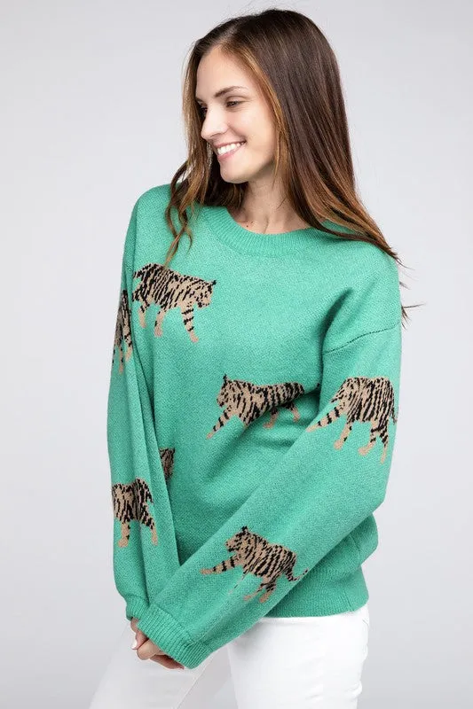 Bohemian Tiger Pattern Pullover Sweater
