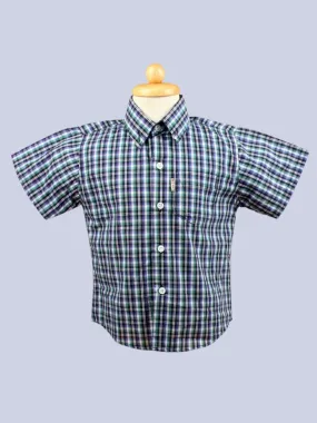 Boys’ Green Plaid Shirt with Bow Tie – Smart Casual Short Sleeve Outfit