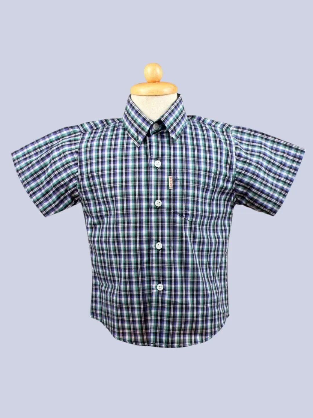 Boys’ Green Plaid Shirt with Bow Tie – Smart Casual Short Sleeve Outfit