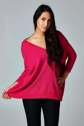 Bright Neon Dolman Sleeve V-Neck Sweater